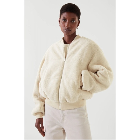 COS Jackets & Blazers - COS Off-White Teddy Sherpa Bomber Jacket